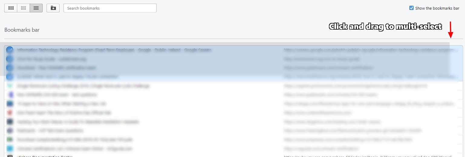 How do I MultiSelect bookmarks/folders in Bookmarks Manager? Opera