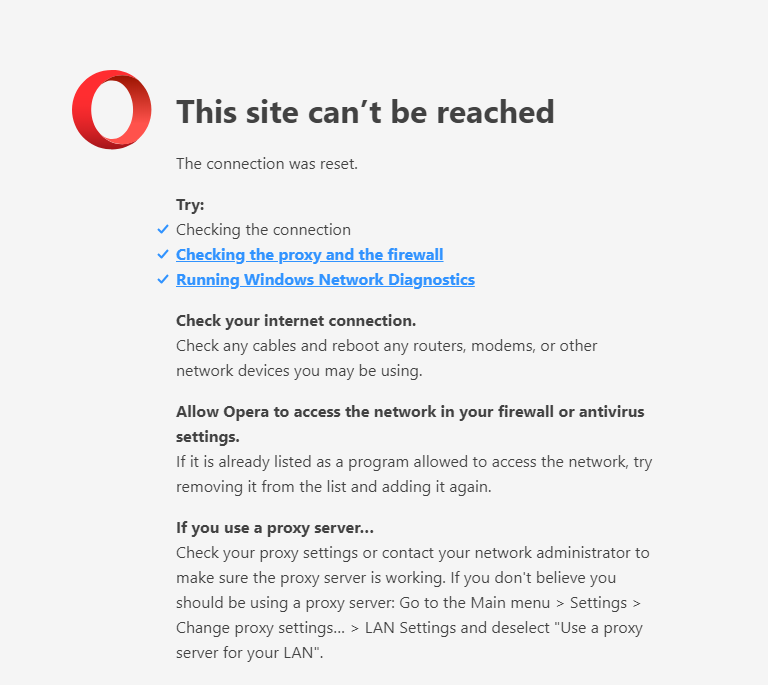 Message This Site Can T Be Reached The Connection Was Reset Opera Forums