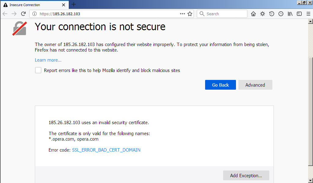 Ip 185 26 1 103 Opera Com Security Certificate Problem Opera Forums