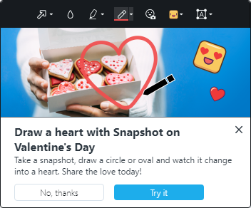 spam ad: "Draw a heart with Snapshot on Valentine's Day"