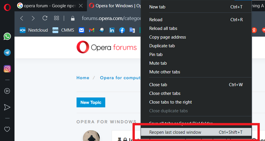 Solved Recently Closed Tabs option does not work Opera forums