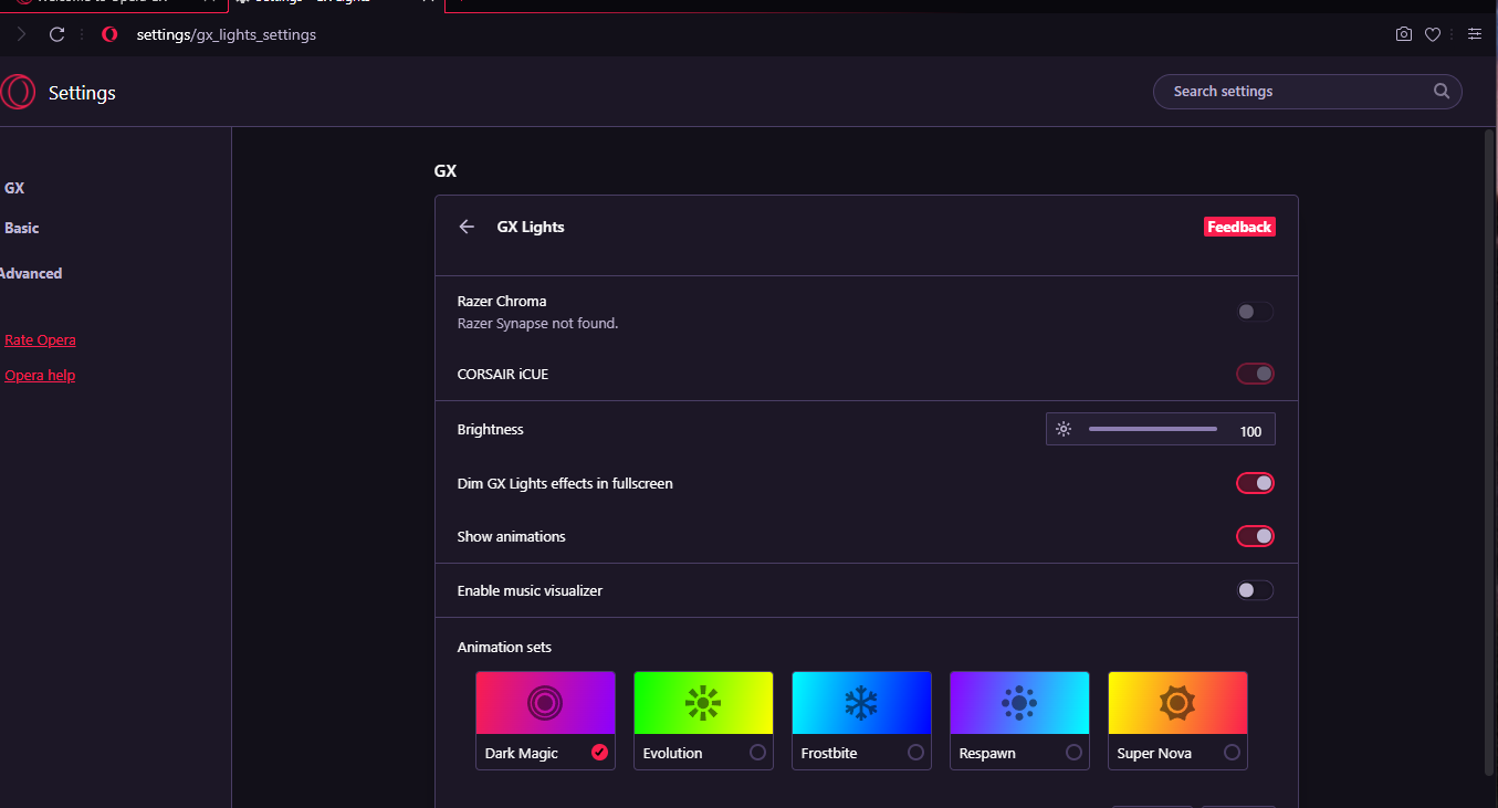 Gx lights opera gx как включить