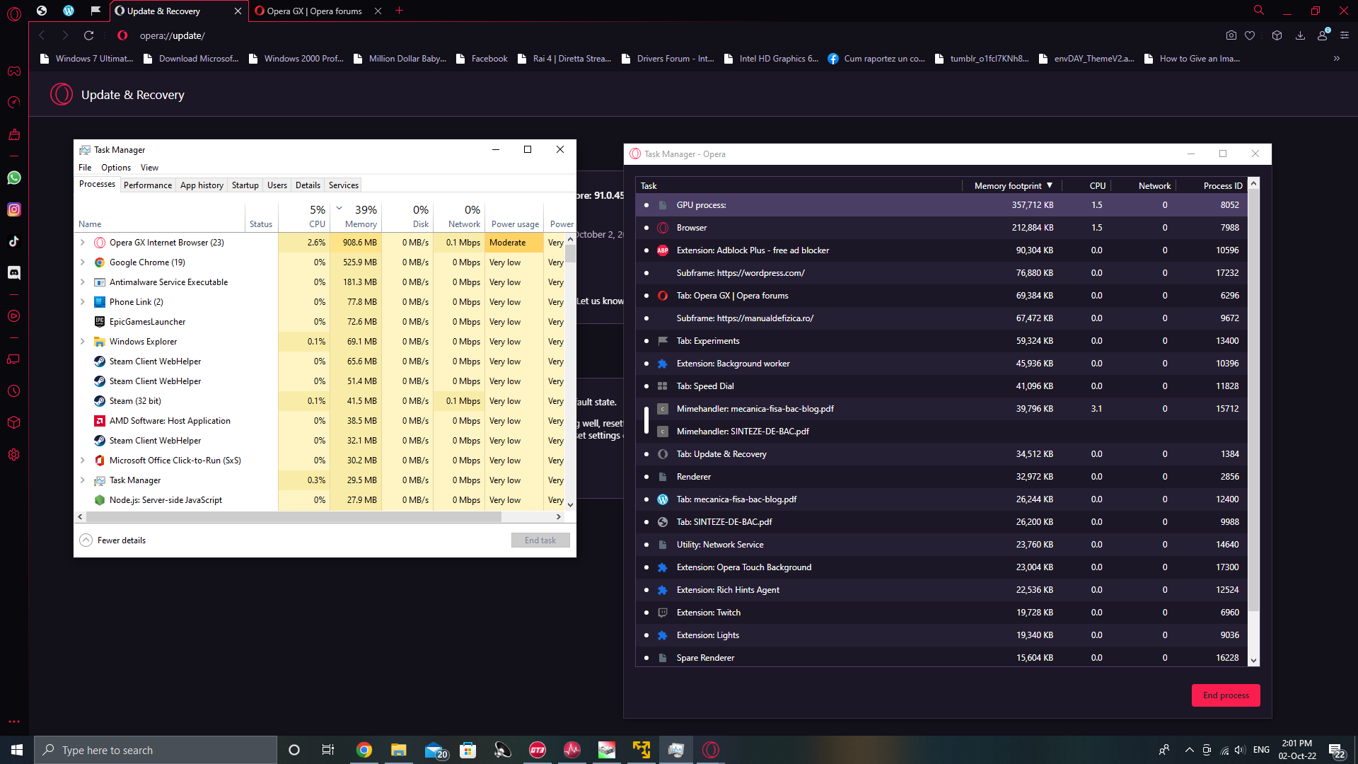 Opera GX e Google chrome, aparecem com varias aplicações abertas e  consumindo a - Problemas de desempenho - Clube do Hardware