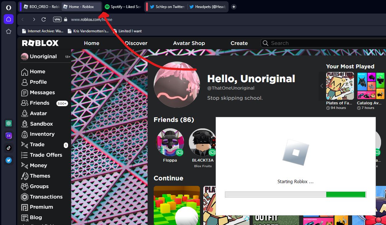 Opera One Automatically Closing Roblox Tabs When I click Play