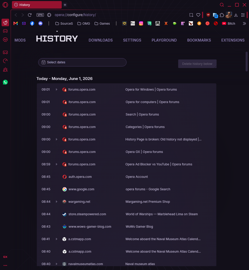 OPERA GX HISTORY PAGE - Resizing Window blocks content | Opera forums