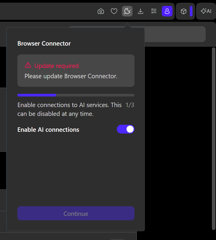 NewDev Browser Connector Update required.PNG